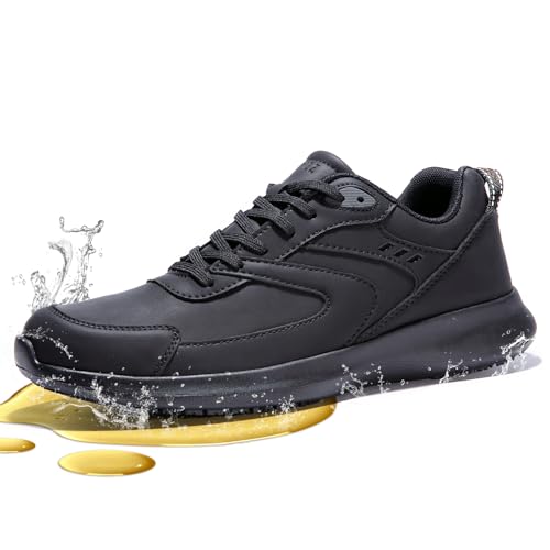 SPIEZ Non Slip Shoes Men Water Resistant Chef Kitchen Safety Shoes Mens Trainers Black Size 11