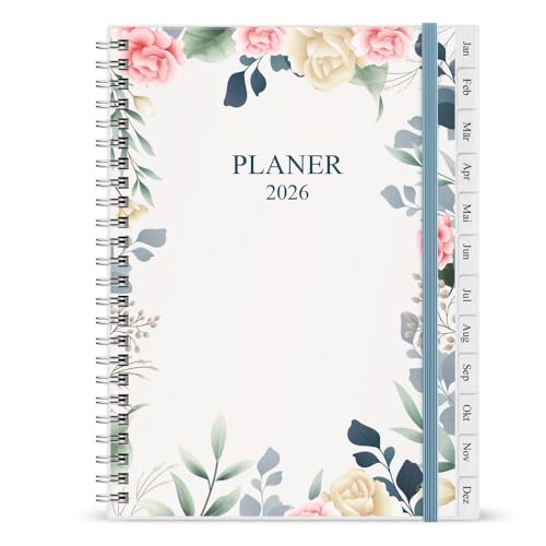 Kalender 2026 A5-Wochenplaner mit Monatsregistern Jan 2026-Dec 2026 Diary 2026 elastischer Verschluss Doppeldrahtbindung einfache Organisation täglichen Lebens 14 8×21cm Planer 2026