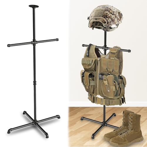 Mibcocny Tactical Gear Stand, Display Helmet Stand, Plate Carrier Accessories, Duty Police Gear Rack, Body Armor Stand, Bulletproof Police Vest Hanger for Military Airsoft Gear and Tactical Equipment