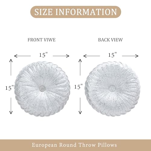 Image of EUCIOR Round Throw Pillows,White and Silver Throw Pillows,White Decorative Pillow,Pumpkin Pleated Handmade Round Velvet Decorative Pillow for Sofa Bedroom Livingroom