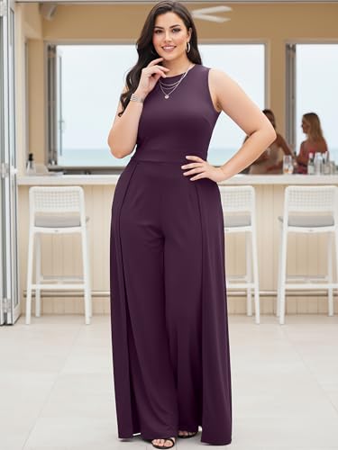 Image of KOH KOH Womens Sleeveless Flattering Dressy Long Pant Cape Elegant Jumpsuit