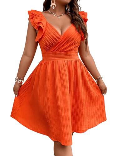Image of Floerns Women's Plus Size Wrap Front Sweetheart Neck Ruffle Cap Sleeve A Line Dress