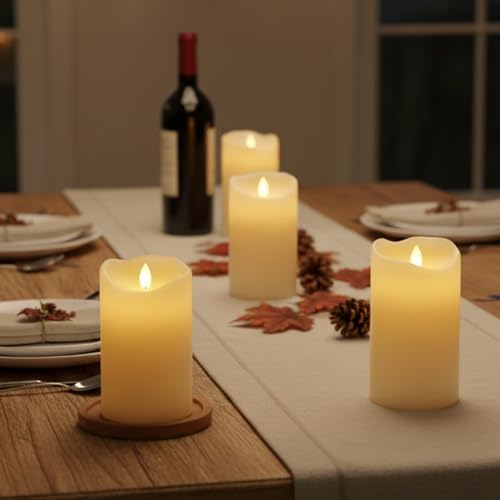 Image of LTETTES Real Wax Rechargable LED Pillar Candles Set of 3 | Flameless flickring Wick | USB Type-C Cable with Remote | Perfect for Home Decor and Gifting | H-4'', 5'', 6'' x D-3'' | Ivory