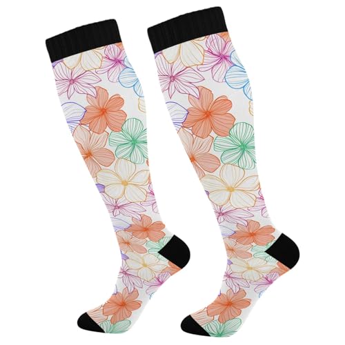 ALAZA Athletic Compression Socks Knee High Socks Stockings for Women Flower Pattern 3 Running Circulation Sport Football