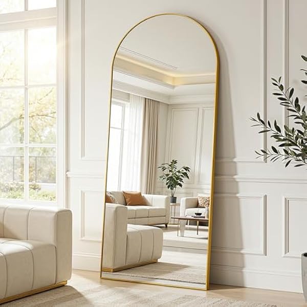 Antok Lustro pełne 180 x 68 cm, wypukłe lustro stojące, rama ze stopu aluminium, szkło nietłukące, lustro podłogowe do salonu, garderoby, złote