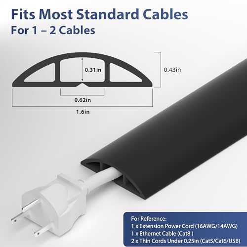 Image of ZhiYo 5.6ft Cord Covers for Wires on Floor, Cord Hider Floor Hide Extension Cords, Soft PVC Cable Cover Cable Protector, Wire Cavity W0.62in H0.31in, Black