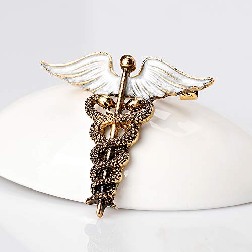 Wll Retro Medical Caduceus Brooch Pin Doctor Nurse Jewelry Gift(Gold) #TOP5