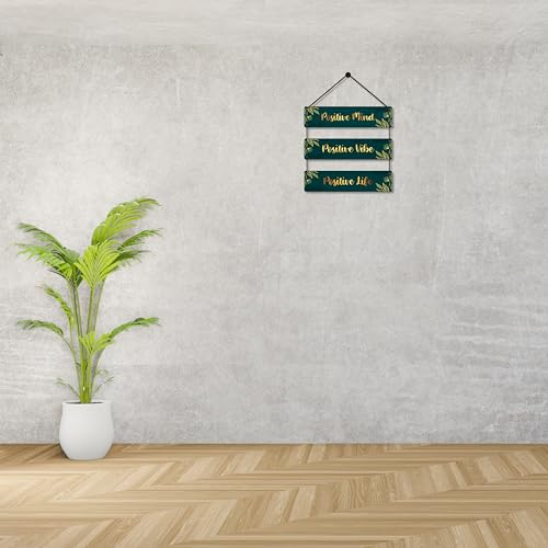 Image of EXPLEASIA Decorative Wall Hanging Wooden Art Decoration Item for Home Office Living Room Bedroom Decoration Items Home Decor Gift Items (Leaf Positive Life (DarkGreen))