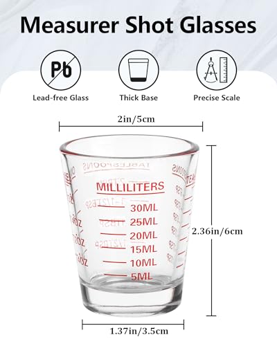 Saiaokj Shot Glasses Measuring Cup Set 2Pack Espresso Shot Glasses Liquid Heavy Glass 26-Incremental Measurement 1 Oz thumb #1