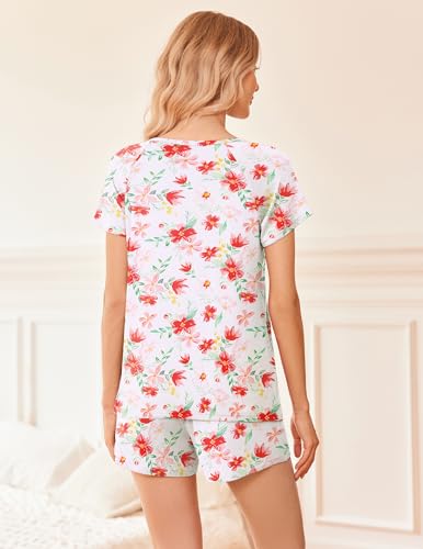 Image of Ekouaer 2 Pack Womens Pajama Sets Short Sleeve Sleepwear Soft Crew Neck Pj Shorts Set Printed Loungewear Set S-XXL