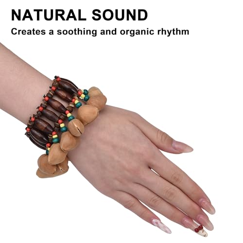 Image of 2 Pcs Cacho Seed Rattle Bracelets, Nature Sound African Nut Seed Shell Wrist Shaker Dance Anklets Bell
