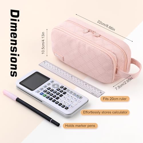 Image of EASTHILL Large Capacity Pencil Case Cute Pencil Pouch with Handle Stationery Pen Bag for Teen Girls-Pink
