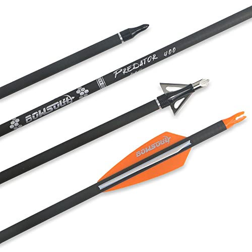 Bowsoul 30Inch Hunting Carbon Archery Arrows With 2.75” High Hardness Vanes Spine 400 For Compound Bow And Recurve Bow (Orange White&Broadheads) #TOP3