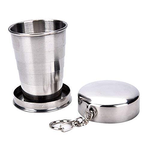 Mini Foldable Stainless Steel Travel Glass, Collapsible Drinking Cup for Travel Camping Hiking Outdoor Activities, Portable Reusable Metal Water Cup with Keychain Storage Lid-image-36