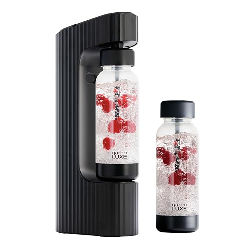 Twenty39 qarbo LUXE - Máquina de agua con gas y bebidas de metal premium con tapa Gen2 AirPlus para mejorar la carbonatación y las infusiones de sabor (negro vesubio)