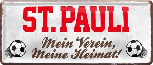 Blechschild ''St. Pauli Mein Verein, meine Heimat'' 28x12cm Geschenk Lustige Sprüche Feier Vintage Retro Geburtstag Deko Party Überraschung Fan Fußball Mannschaft Verein Bolzen