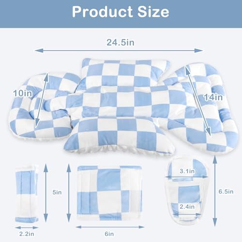 Image of DILIMI Infant Car Seat Insert, Baby Car Seat Head Support with 3 Strap Paddings, Soft Newborn Car Seat Cushion for Stroller, Swing, Bouncers, Blue Checkered
