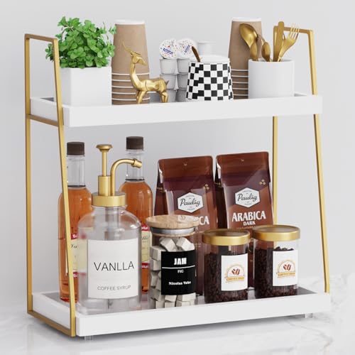 Coffee Bar Organizer for Countertop 2-Tier Wood Shelf