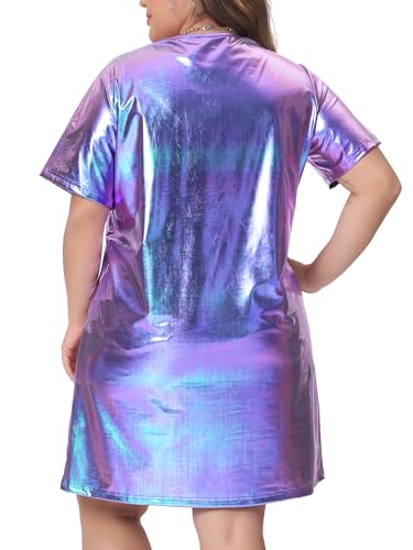 Agnes Orinda Plus Size Dress for Women Metallic Round Neck Short Sleeve Party Clubwear Loose Mini T-Shirt Dress4