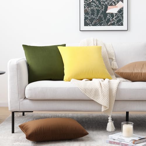Image of Mixhug Decorative Throw Pillow Covers, Velvet Cushion Covers, Solid Throw Pillow Cases for Couch and Bed, Tan, 26 x 26 Inches, Set of 2