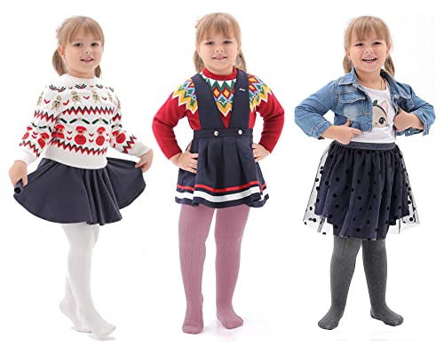 Image of SYGA Baby Tights Soft Cotton Leggings For Girls Toddler Solid Knit Stockings Socks Warm Crochet Pants Pack Of 3