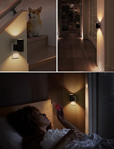 Image of L LOHAS LED Night Light Plug in, 4 Pack, Dimmable Night Lights Plug into Wall, Light Sensor Nightlight, Soft White 3000K with Black Shade, Plug in Nightlights for Hallway Bathroom Kitchen Bedroom