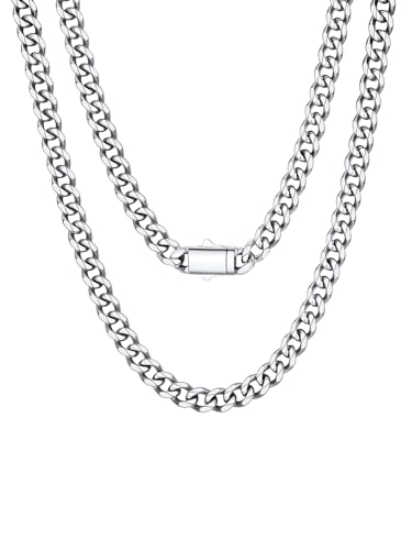 Richsteel Cuban Link Chain for Men, Mens Stainless Steel Miami Curb Chains Necklace 6/9/12mm Width Gold/Silver/Black Plated Non-Tarnish Trendy Jewelry 18-30 Inch