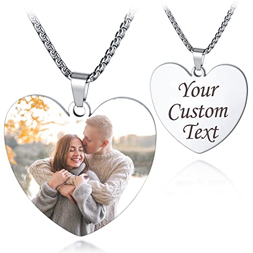 Fanery Sue Personalized Photo Necklace Custom Your Picture Engraved Message Heart Necklace(Full Color Printed)