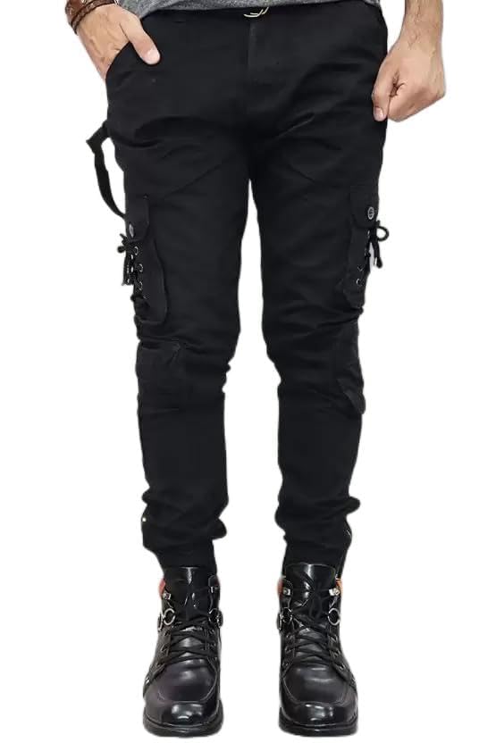 LINARIA Men’s Regular Fit Mid Rise Cargos Black (LA0012) (30)