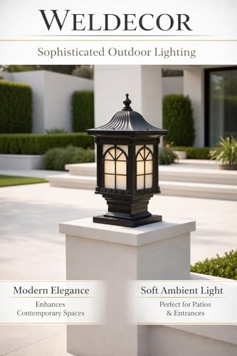 Image of Weldecor Outdoor Gate Pillar Lamp for Home Entrance Waterproof LED Garden Light (E27 Holder LED Bulb Comptaible) Antique Decorative Main Gate Post Lantern for Villa (Style7) (Style3)
