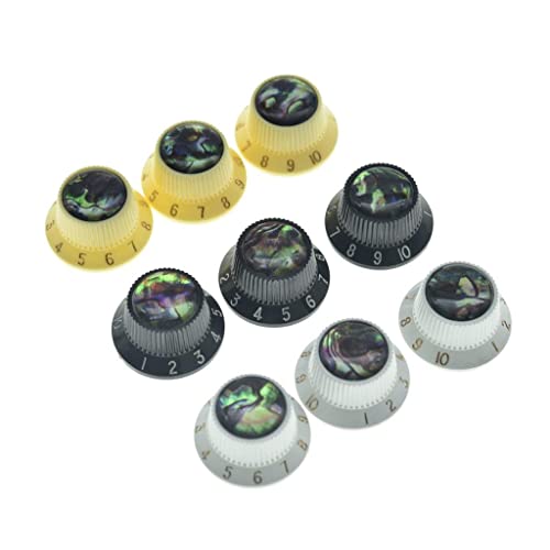 Kaish Set Of 3 Plastic Push On Fit Abalone Top St Strat Knobs Guitar/Bass Control Knobs For Metic 5.8Mm 18 Splines Split Shaft Pots Black #TOP4