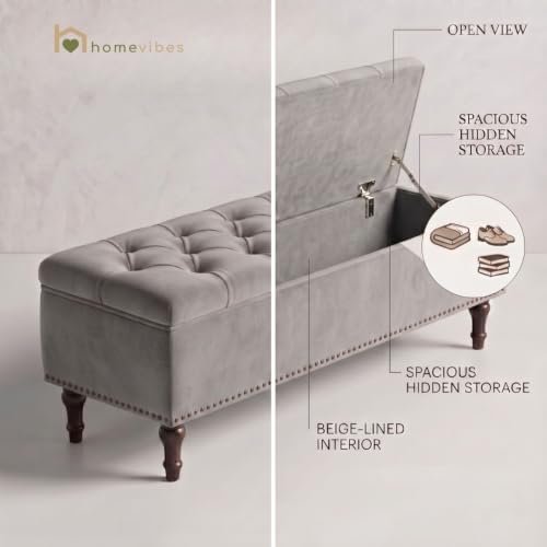 Image of Velum 3 Seater Sofa for Living Room & Office | Premium Fabric Upholstery | Solid Wood Frame | Comfortable Seating | 3 Years Warranty (Light Grey, Storage Ottoman)