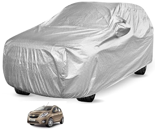 Image of Auto Hub Waterproof Car Cover Compatible with Chevrolet Beat with Mirror Pocket, Soft Cotton Lining, Waterproof Beat Car Cover- Metallic Silver