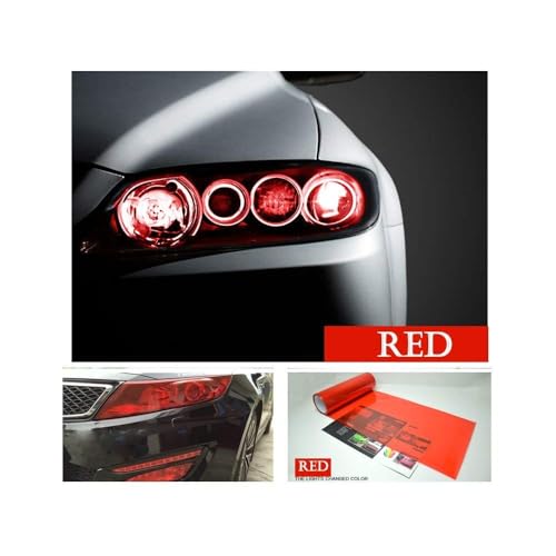 Image of KOMAS 12 inch X 48 inch Tint Vinyl Film Sticker Sheet Roll for Car Headlight, Tail Lights, Fog Lights with Squeegee + Cutter (Glossy Red)