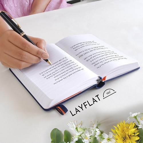 Image of NEORAH -A6 RULED | 368 Pages - 110 Gsm | PAGE A DAY JOURNAL (14.8 X 10.5 cm)-Hardcover RULED Notebook |Back Pocket |3 Silk Book Mark - Completely HANDMADE for Journaling,writing - DARK BLUE