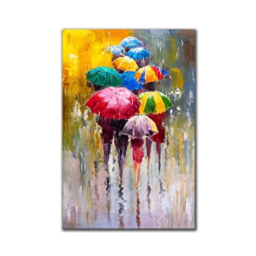 Toile portrait abstrait fille au parapluie 60x80cm pour décoration murale chambre