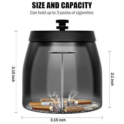 Outdoor Cigarette Ashtray With Lid Smokeless Stainless Steel Ash Trays Covered Windproof Smell Proof Ashtrays For Outside Patio (Black, Small, Pack Of 2) #TOP1