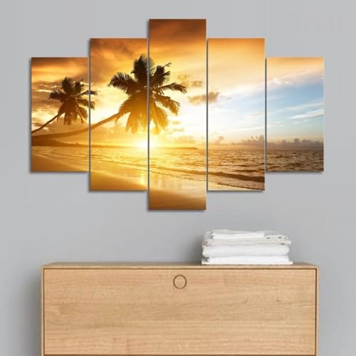 Impression sur toile 5 parties palmiers déco murale grand format