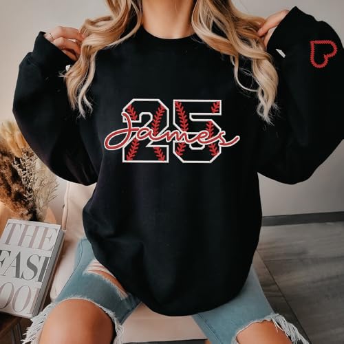 Personalized Embroidered Baseball Sweatshirt With Names On Sleeve, Baseball Mama Shirt, Baseball Player Gifts, Baseball Team 94