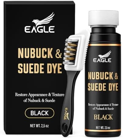 Eagle Nubuck & Suede Dye Black with Applicator & 3-Way Suede Brush - Suede Color Restorer for Shoes, Boots, Jackets, Purses & More - Black Suede Dye & Conditioner