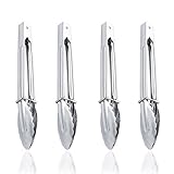 Mini Stainless Steel Salad Appetizer Catering Buffet Serving Utility Tongs with Sliding Locking Rings, Scalloped Tip, 7 Inches, Set of 4