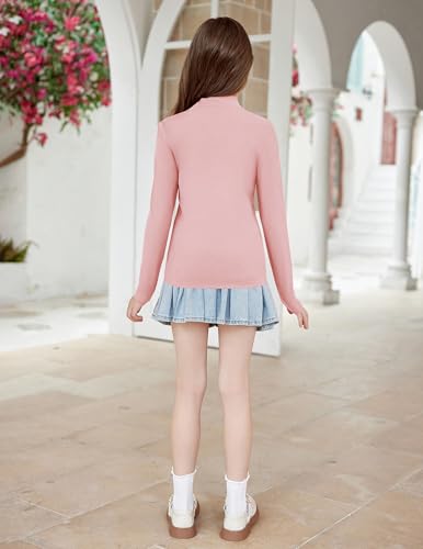 Image of Arshiner Girls Long Sleeve Mock Turtleneck Shirts Slim Fit Base Layer Top
