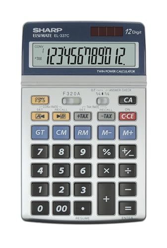Sharp Calculator Tax Euro Desktop Tax Battery/Solar-power 12 Digit 104x168x18mm Ref EL337EB