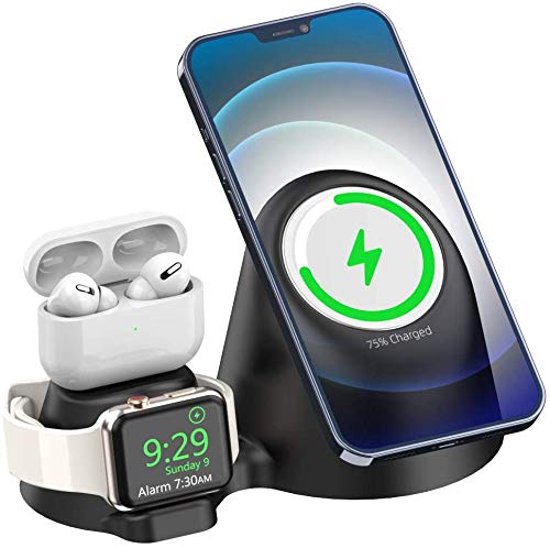 MagSafe充電器スタンド 3in1 磁気無線充電器スタンド、iPhone 12 Pro Max、12 Mini、12 Pro、Apple Watch、AirPods Pro、Airpod 1/2に適用されるApple MagSafe充電器と互換性があり