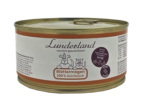 Lunderland Dosenfleisch Blättermagen 5 x 300g Dosen (insg. 1,5kg) Hundefutter Nassfutter 100% Blättermagen vom Rind für Hunde und Katzen