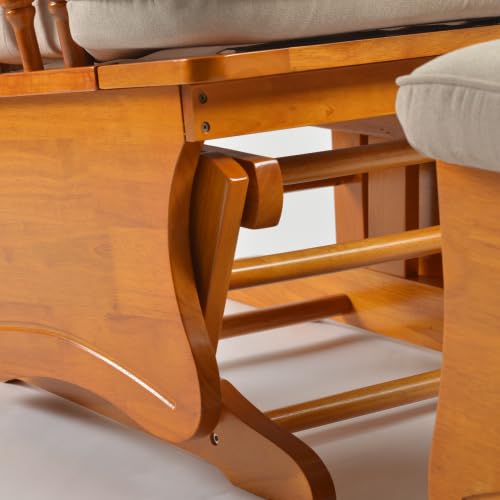 Image of Solid Wood Anti-Pinching Rocking Glider Chair with Ottoman Cushion Set, Nursery Rocking Chair for Living Room Bedroom Reading Room, Honey