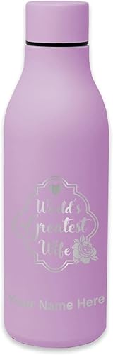 Miniatura 12 de LaserGram Botella de agua de acero inoxidable de doble pared, la mejor esposa del mundo, grabado personalizado incluido Negro,Azul claro,Rosa,Morado