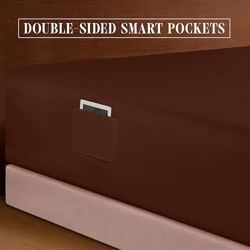 Image of Elegant Comfort Luxurious 1500 Premium Hotel Quality Microfiber 4-Piece Sheet Set, 18-24 Inches Deep - Extra Deep Pocket Sheets - Ultra Soft 4PC Deep Pocket Sheets, Full, Chocolate Brown