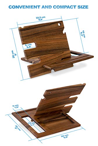 TESLYAR Natural Walnut Wood Phone Docking Station Ash Key Holder Wallet Stand Watch Organizer Men Gift Husband Wife Anniversary Dad Birthday Nightstand Purse Father Graduation Male Travel Idea
