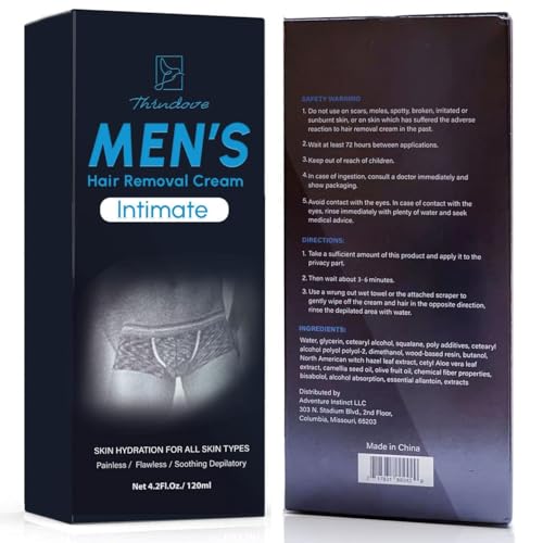 Image of Hair Removal Cream for Men - Painless Depilatory Cream for Manscaping Unwanted Coarse Hair - Suitable for All Skin Types and Sensitive - Infused with Aloe Vera and Vitamin E - 4.5 Fl Oz